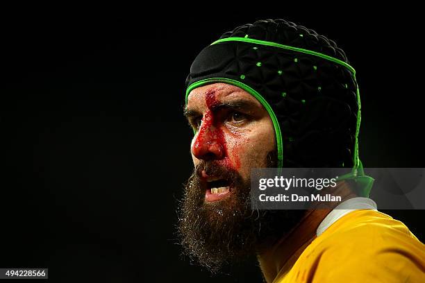 Bloodied Scott Fardy of Australia during the 2015 Rugby World Cup Semi Final match between Argentina and Australia at Twickenham Stadium on October...