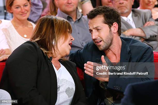 Actors Michele Bernier and Frederic Diefenthal present the theater play "Je prefere qu'on reste amis" at the 'Vivement Dimanche' French TV Show at...