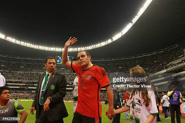 Cuauhtemoc Blanco of Mexico receives a tribute for his career during a FIFA friendly match between Mexico and Israel ahead the beginning of the FIFA...