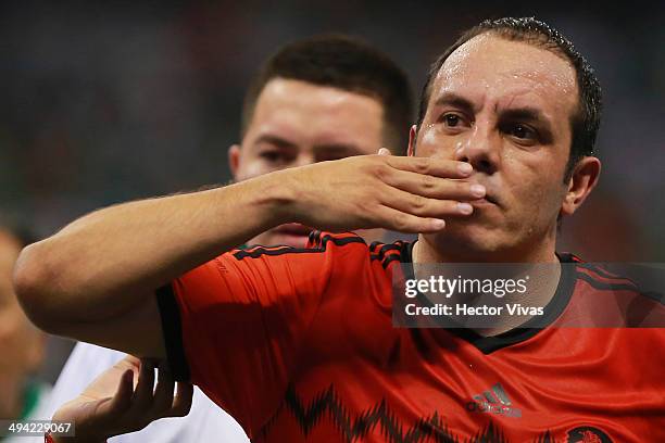 Cuauhtemoc Blanco of Mexico receives a tribute for his career as a Mexico National Team Player during a FIFA friendly match between Mexico and Israel...