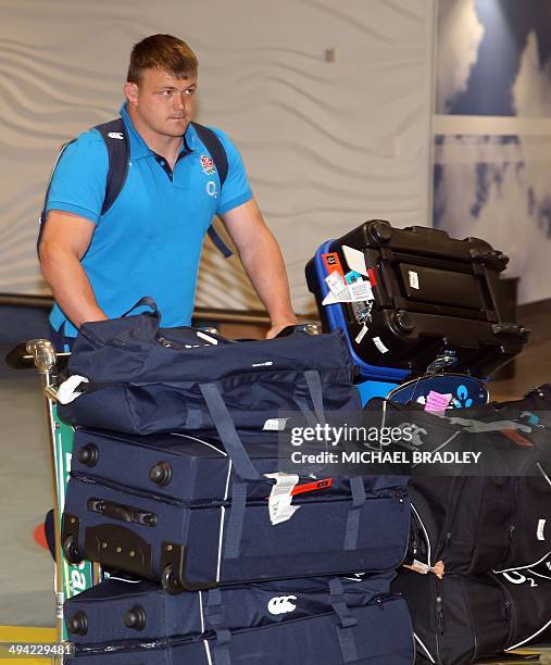 David Wilson from the English rugby team arrives at Auckland International Airport in Auckland on May 29, 2014. England's rugby team is in New...