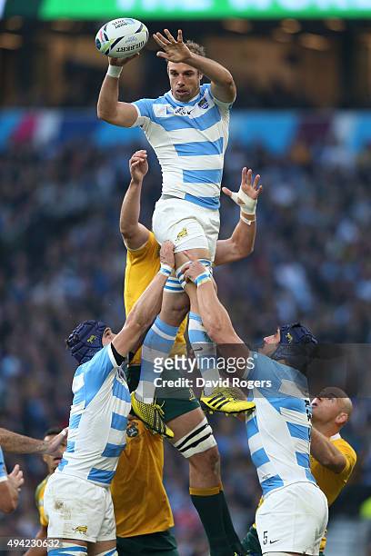 Leonardo Senatore of Argentina wins lineout during the 2015 Rugby World Cup Semi Final match between Argentina and Australia at Twickenham Stadium on...