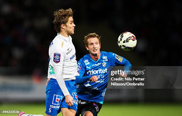 Christoffer Nyman and Alexander Henningsson during the IFK Norrkoping vs Halmstad BK - Allsvenskan match at Nya Parken on October 25, 2015 in...