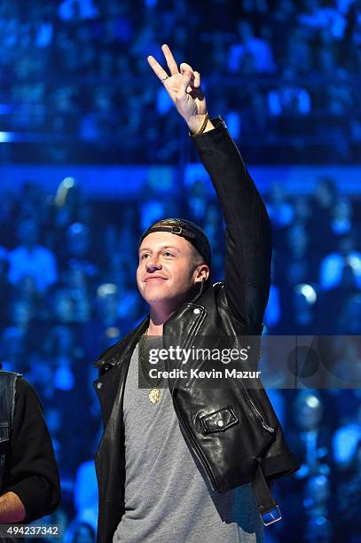 Macklemore accepts award onstage at the MTV EMA's 2015 at Mediolanum Forum on October 25, 2015 in Milan, Italy.