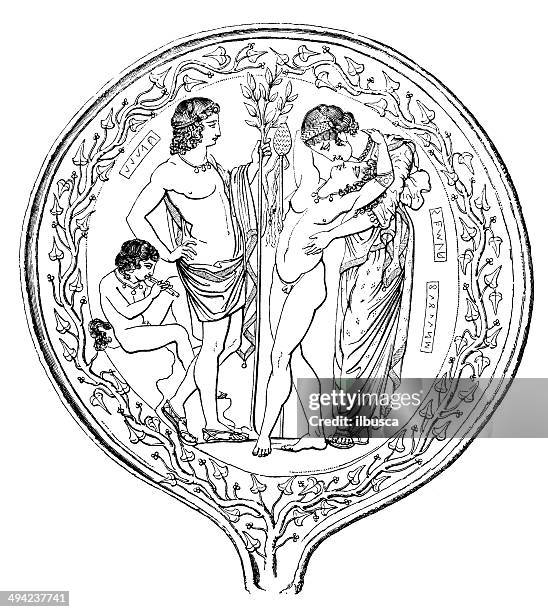 antique illustration of ornate etruscan mirror - greek god apollo stock illustrations