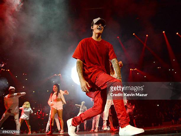 Justin Bieber performs onstage at the MTV EMA's 2015 at Mediolanum Forum on October 25, 2015 in Milan, Italy.