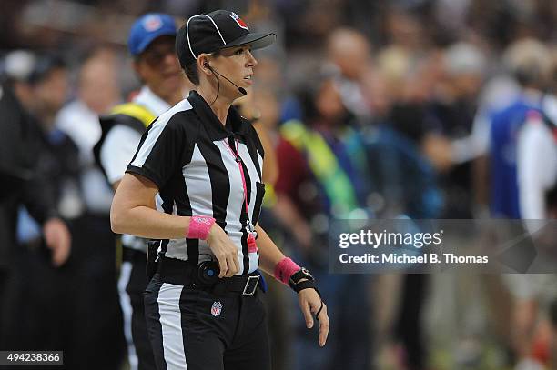 Line Judge Sarah Thomas referees during a game between the St. Louis Rams and Cleveland Browns at the Edward Jones Dome on October 25, 2015 in St....