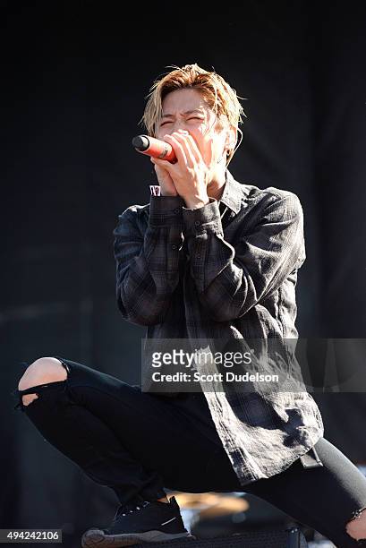 Singer Takahiro Moriuchi of One Ok Rock performs onstage at Gibson Ranch County Park on October 25, 2015 in Sacramento, California.