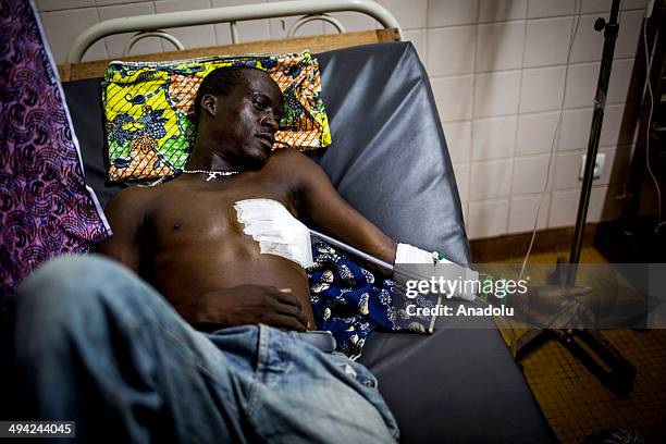 Man wounded on the attack to Notre Dame de Fatima church, being treated at a hospital in Bangui, Central African Republic on 28 May, 2014. According...