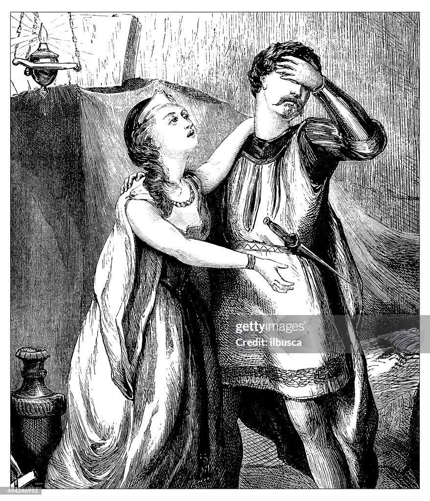 Antique illustration of desperate prince