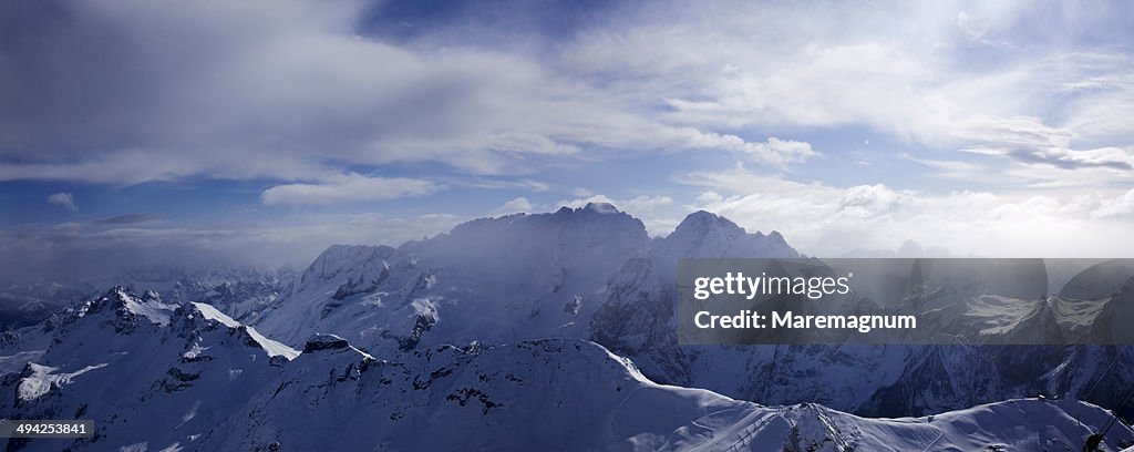 View of Marmolada from the road to the Pordoi Pass