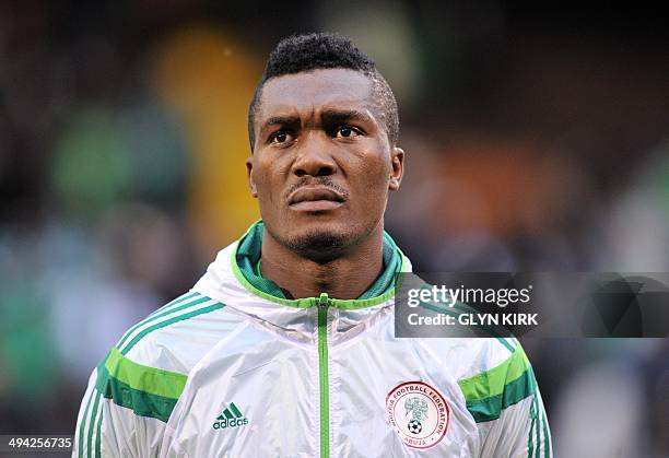 Nigerian defender Azubuike Egwuekwe looks on before the international friendly football match between Nigeria and Scotland at Craven Cottage in...