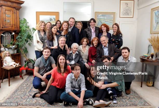 France's oldest actor at the age of 100 years old, Gisele Casadesus is photographed with members of her family at home for Paris Match on March 3,...