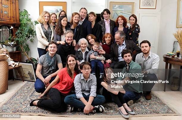 France's oldest actor at the age of 100 years old, Gisele Casadesus is photographed with members of her family at home for Paris Match on March 3,...