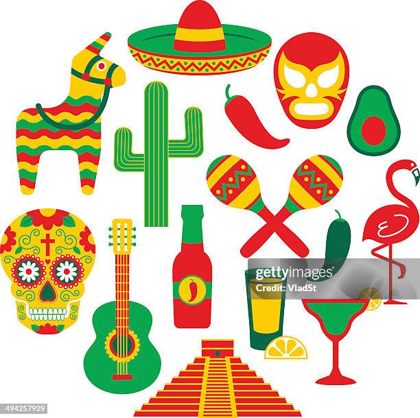 ilustraciones, imágenes clip art, dibujos animados e iconos de stock de famoso iconos mexicana - maraca