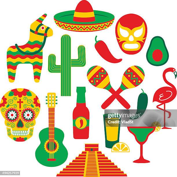 famous mexican icons - hat sombrero stock illustrations