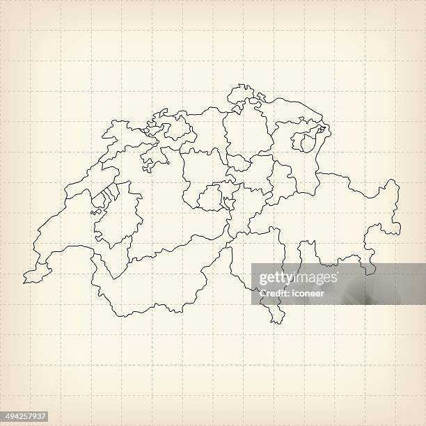 switzerland sketched map on grid - steampunk stock illustrations