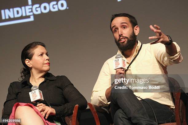 Evette Vargas, Creator of Dark Prophet and Alex Fumero, Director of Programming & Development at Fusio speak onstage during day 2 of the 11th Annual...