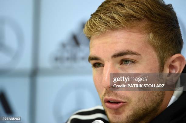 Germany's national football team midfielder Christoph Kramer takes part in a press conference on a training ground in San Martino in Passiria, Italy,...