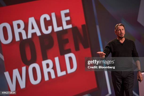 Larry Ellison, chairman of Oracle Corp., speaks during the Oracle OpenWorld 2015 conference in San Francisco, California, U.S., on Sunday, Oct. 25,...