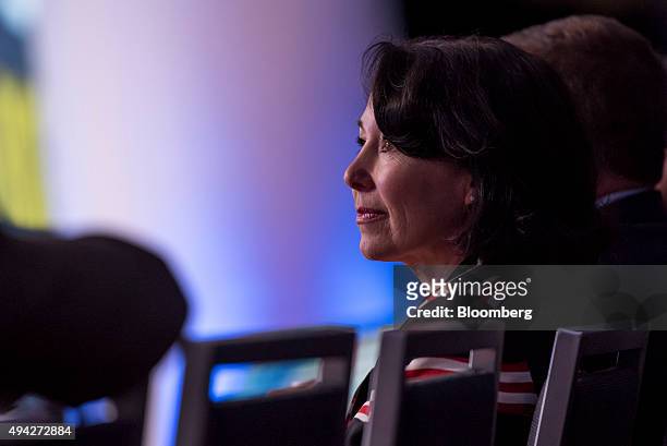Safra Catz, co-chief executive officer of Oracle Corp., listens to a presentation during the Oracle OpenWorld 2015 conference in San Francisco,...