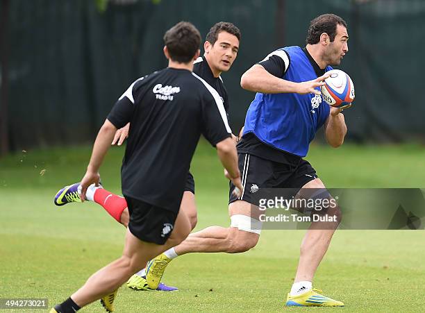 Mamuka Gorgodze of Barbarians runs with the ball during the Barbarians training session on May 29, 2014 in London, England.