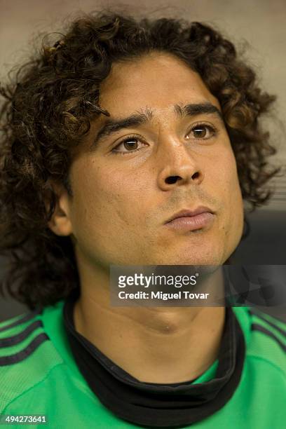 Guillermo Ochoa looks on during a FIFA friendly match between Mexico and Israel ahead the beginning of the FIFA World Cup Brazil 2014 at Azteca...