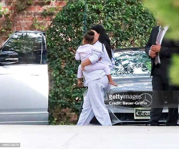 Kim Kardashian and North West are seen at Kim Kardashian's baby shower in Calabasas on October 25, 2015 in Los Angeles, California.