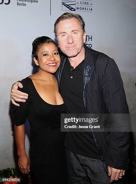 Actors Monica del Carmen and Tim Roth attend the Mexican premiere of "600 Millas" during The 13th Annual Morelia International Film Festival on...