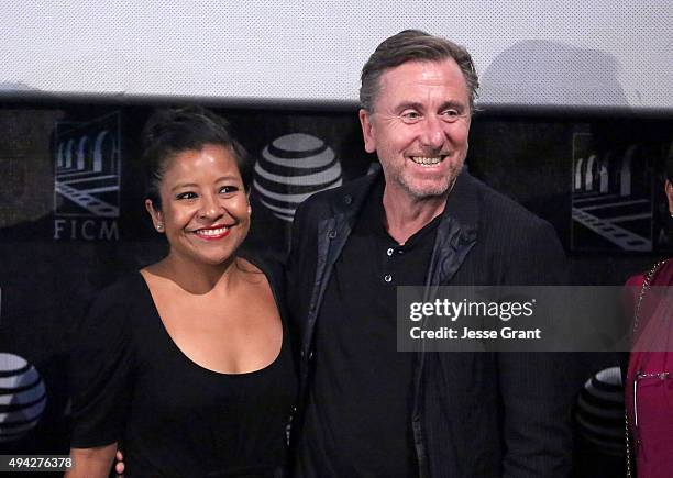 Actors Monica del Carmen and Tim Roth attend the Mexican premiere of "600 Millas" during The 13th Annual Morelia International Film Festival on...