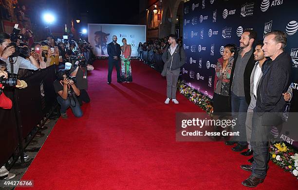 Actress Monica del Carmen, director Gabriel Ripstein, actor Kristyan Ferrer and actor Tim Roth attend the Mexican premiere of "600 Millas"during The...