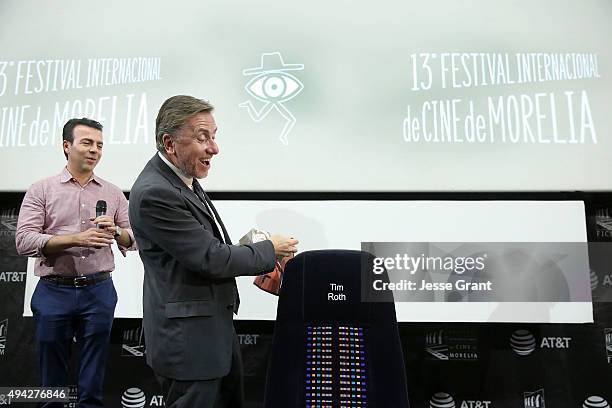 Actor/director Tim Roth with the President of The Morelia International Film Festival, Alejandro Ramirez Magana is honored at The 13th Annual Morelia...