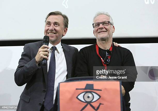 Actor/director Tim Roth with director of the Cannes Film Festival, Thierry Fremaux is honored during The 13th Annual Morelia International Film...