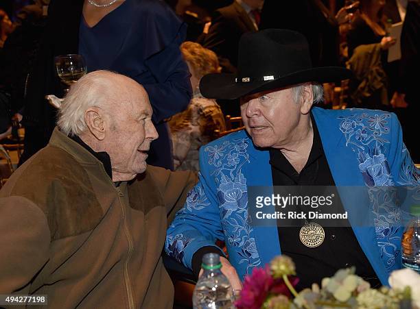 General Chuck Yeager and Singer/Songwriter Roy Clark attend The Country Music Hall of Fame 2015 Medallion Ceremony at the Country Music Hall of Fame...