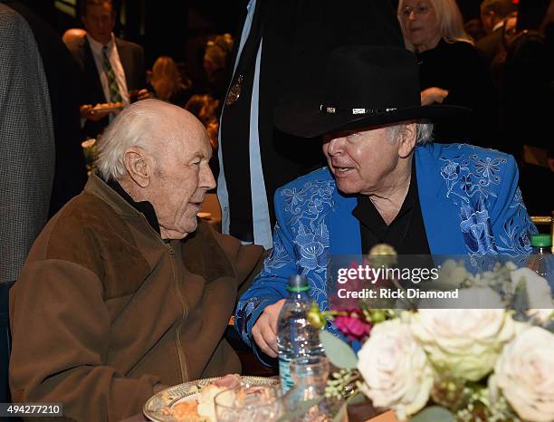 General Chuck Yeager and Singer/Songwriter Roy Clark attend The Country Music Hall of Fame 2015 Medallion Ceremony at the Country Music Hall of Fame...