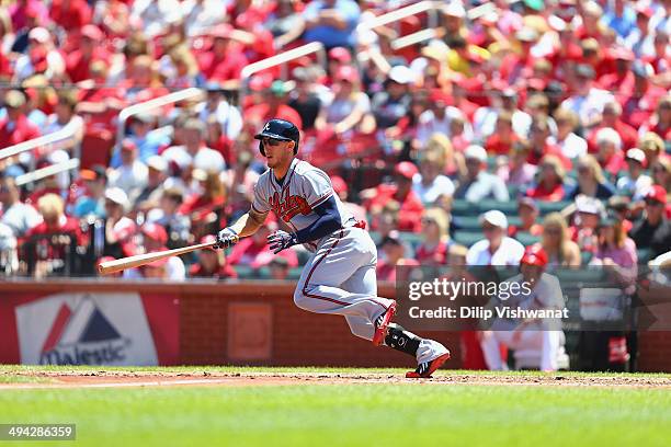 Jordan Schafer of the Atlanta Braves bats against the St. Louis Cardinals at Busch Stadium on May 18, 2014 in St. Louis, Missouri.