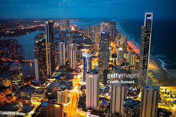 gold coast city at night - apartments australia stock pictures, royalty-free photos & images