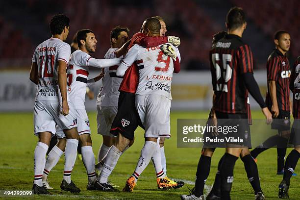 Rogerio Ceni of Sao Paulo celebrates a scored goal against Sao Paulo during a match between Atletico PR and Sao Paulo as part of Brasileirao Series A...