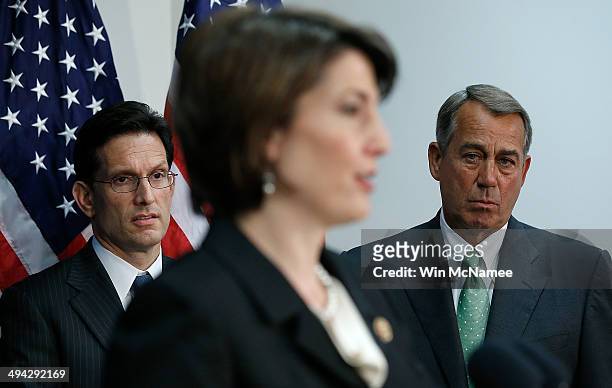 Republican Conference Chairman Rep. Cathy McMorris Rodgers speaks as U.S. Speaker of the House John Boehner and House Majority Leader Eric Cantor...