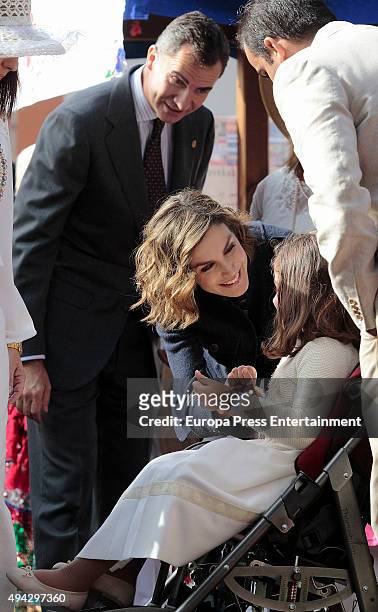 King Felipe of Spain and Queen Letizia of Spain visit 2015 Exemplary Town of Colombres on October 24, 2015 in Colombres, Spain. The village of...