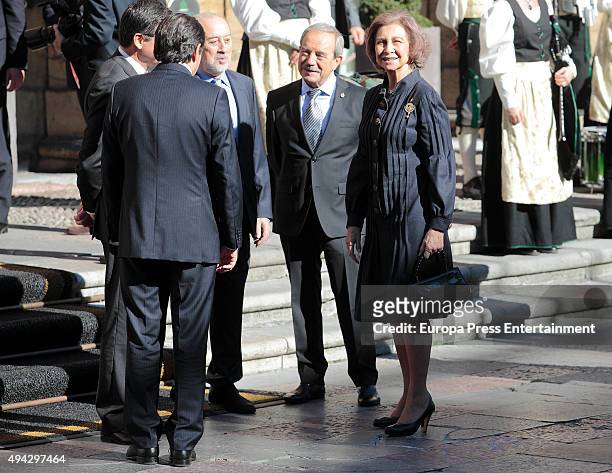 Queen Sofia arrives at the Reconquista Hotel on October 23, 2015 in Oviedo, Spain.