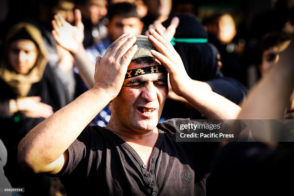 Azerbaijani Shiite Muslim  beat himself  as he take part in...