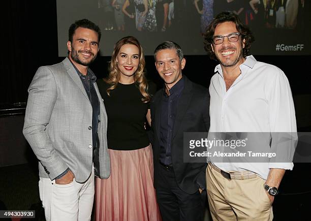Juan Pablo Raba, Monica Fonseca, Rodner Figueroa and Ernesto Mathies are seen at the screening of film "The 33" at Tower Theatre on October 25, 2015...