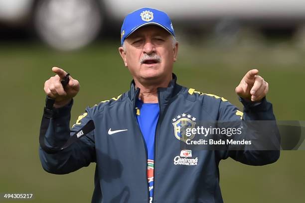 Head coach Luiz Felipe Scolari in action during a training session of the Brazilian national football team at the squad's Granja Comary training...