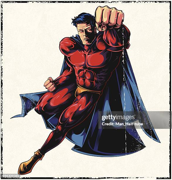 stockillustraties, clipart, cartoons en iconen met flying superhero - macho