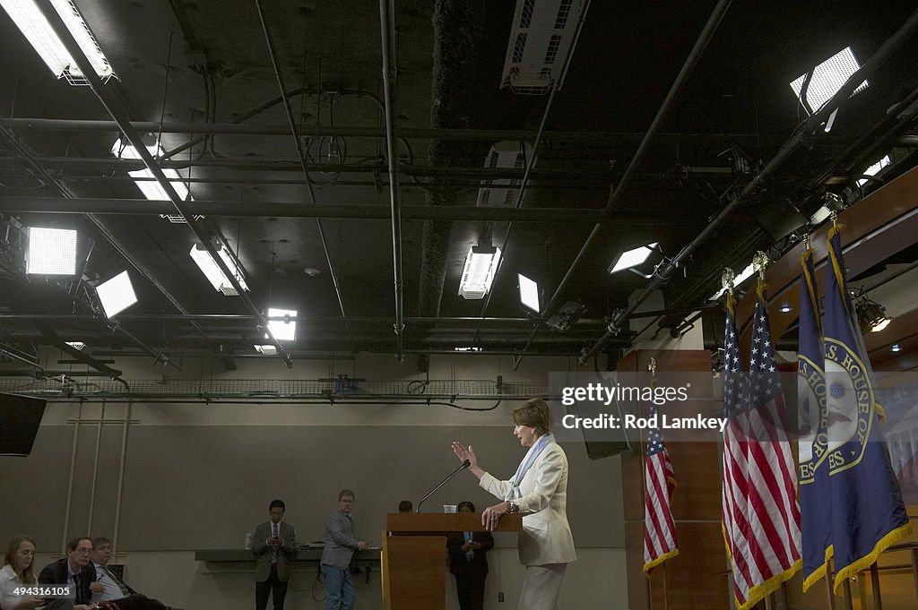 Nancy Pelosi Holds Weekly Press Conference At Capitol.