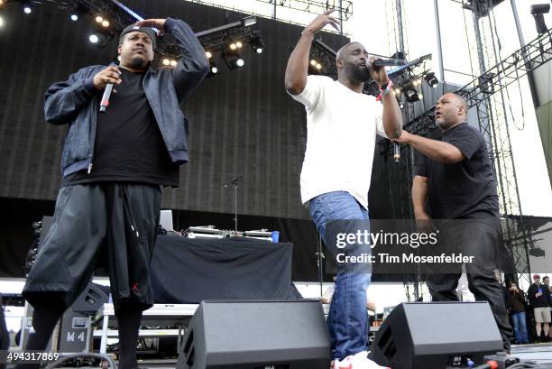 Dave, Posdnuos, and Maseo of De La Soul perfom during the Sasquatch! Music Festival at the Gorge Amphitheater on May 23, 2014 in George, Washington.