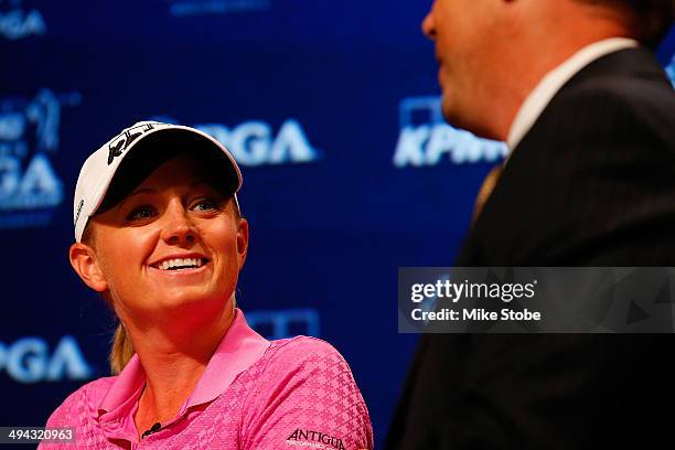 Stacy Lewis, LPGA Professional speaks to the media during a press conference to announce a KPMG Women's PGA Championship on May 29, 2014 at the NBC...