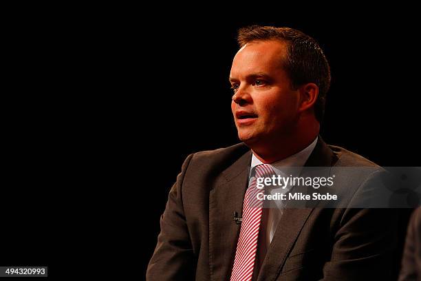 Mike McCarley, President, Golf Channel speaks to the media during a press conference to announce a KPMG Women's PGA Championship on May 29, 2014 at...