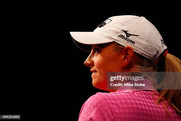 Stacy Lewis, LPGA Professional speaks to the media during a press conference to announce a KPMG Women's PGA Championship on May 29, 2014 at the NBC...